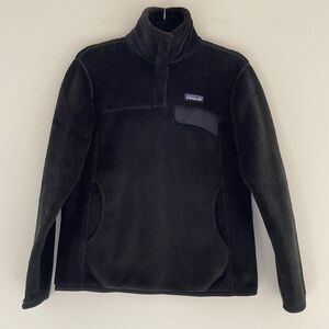 Patagonia Womens Medium Snap Pullover Sweater Black Cozy Outdoor Hiking Cabin